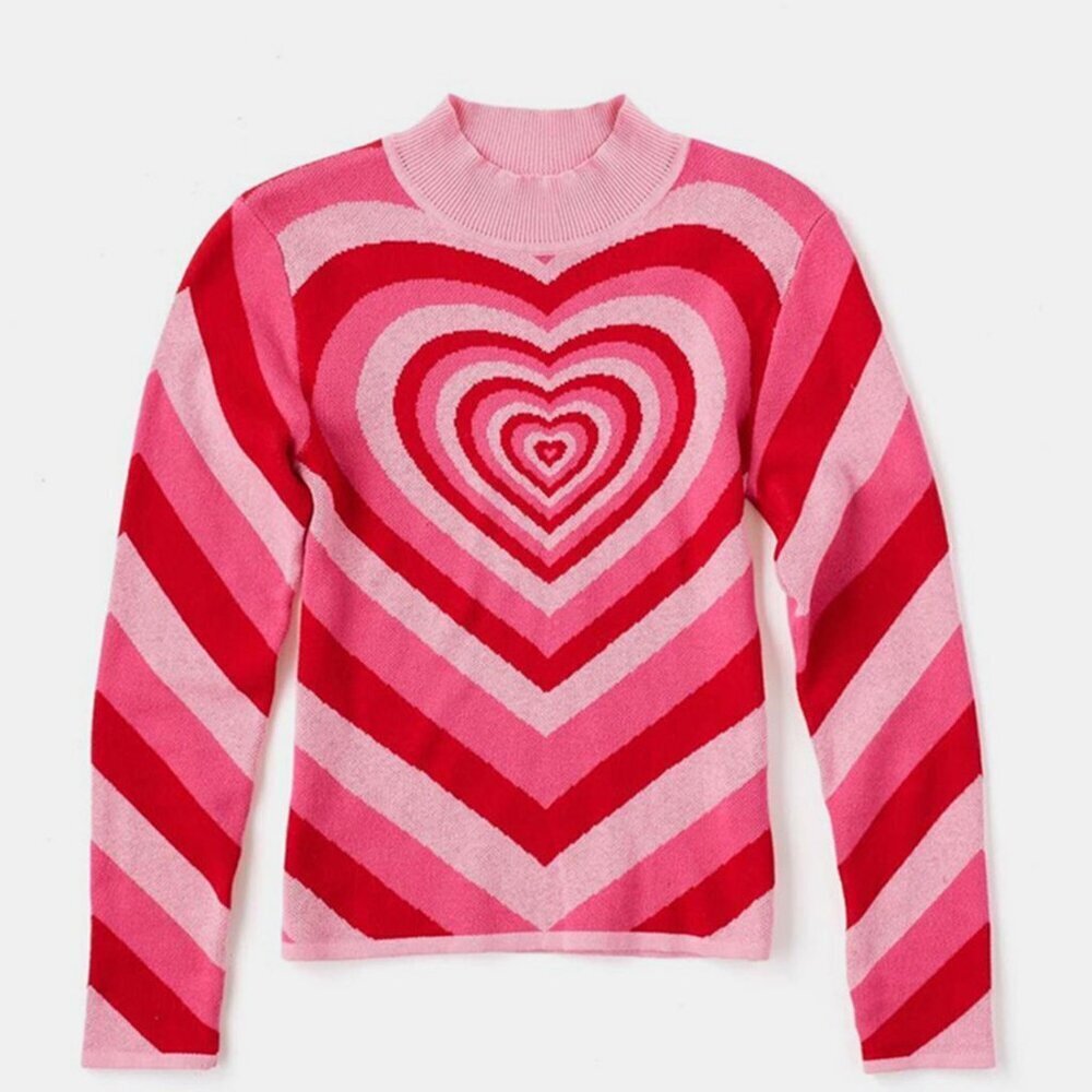 NWT Pink Heart Mock Neck Long Sleeve Sweater